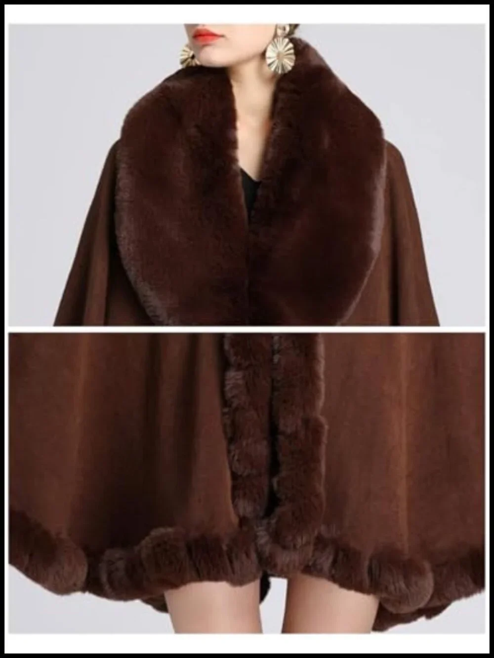 Faux Fur Shawl Wrap Winter Elegant Evening Cape Poncho with Fur Collar